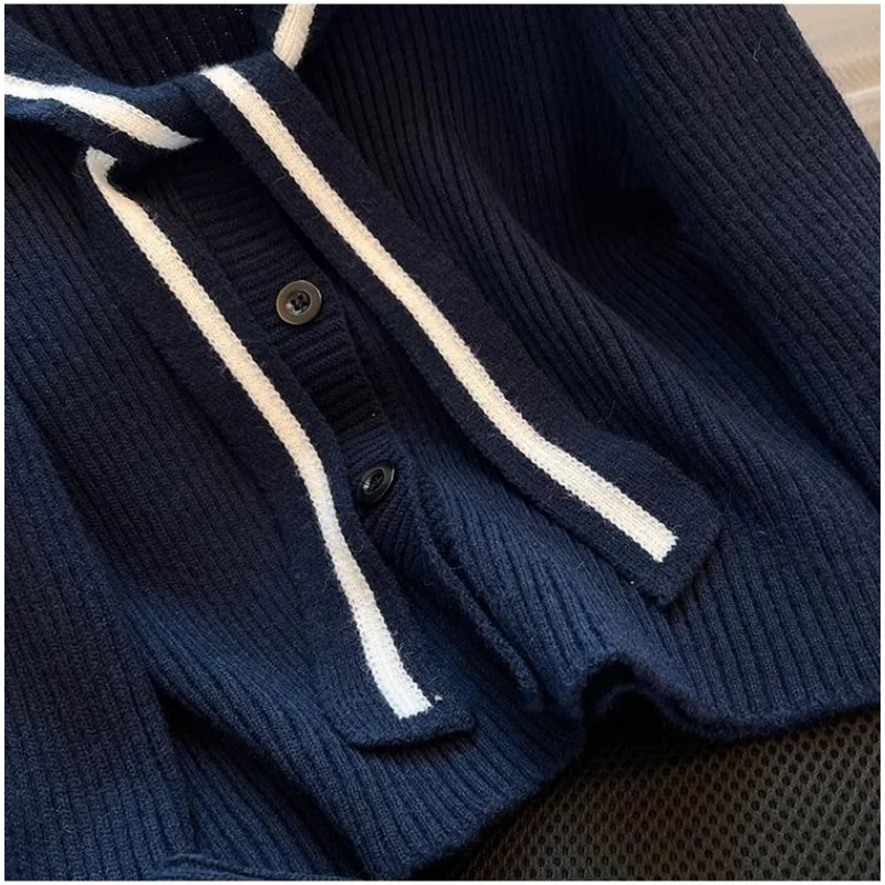 여성 봄 가을 프레피 스타일 스웨터 카디건 2025 신사 숙녀 패션 선원 칼라 니트 코트 긴 소매 니트 여성