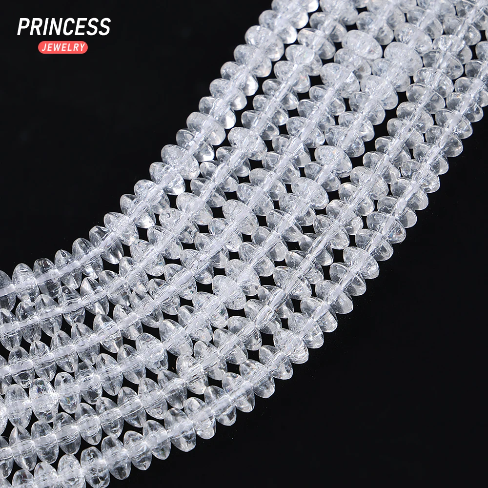 A++ Natural White Cracked Quartz Crystal Rondelle Loose Beads for Jewelry Making Bracelet Wholesale Stone Beads DIY Accessories