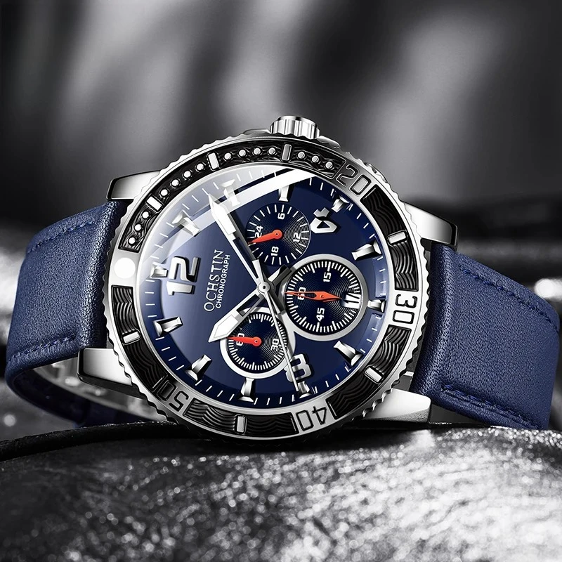 

Мужские кварцевые часы-хронограф-пилот, три глаза, дата, неделя, дисплей, кожаный ремешок, наручные часы, армейские спортивные повседневные мужские часы