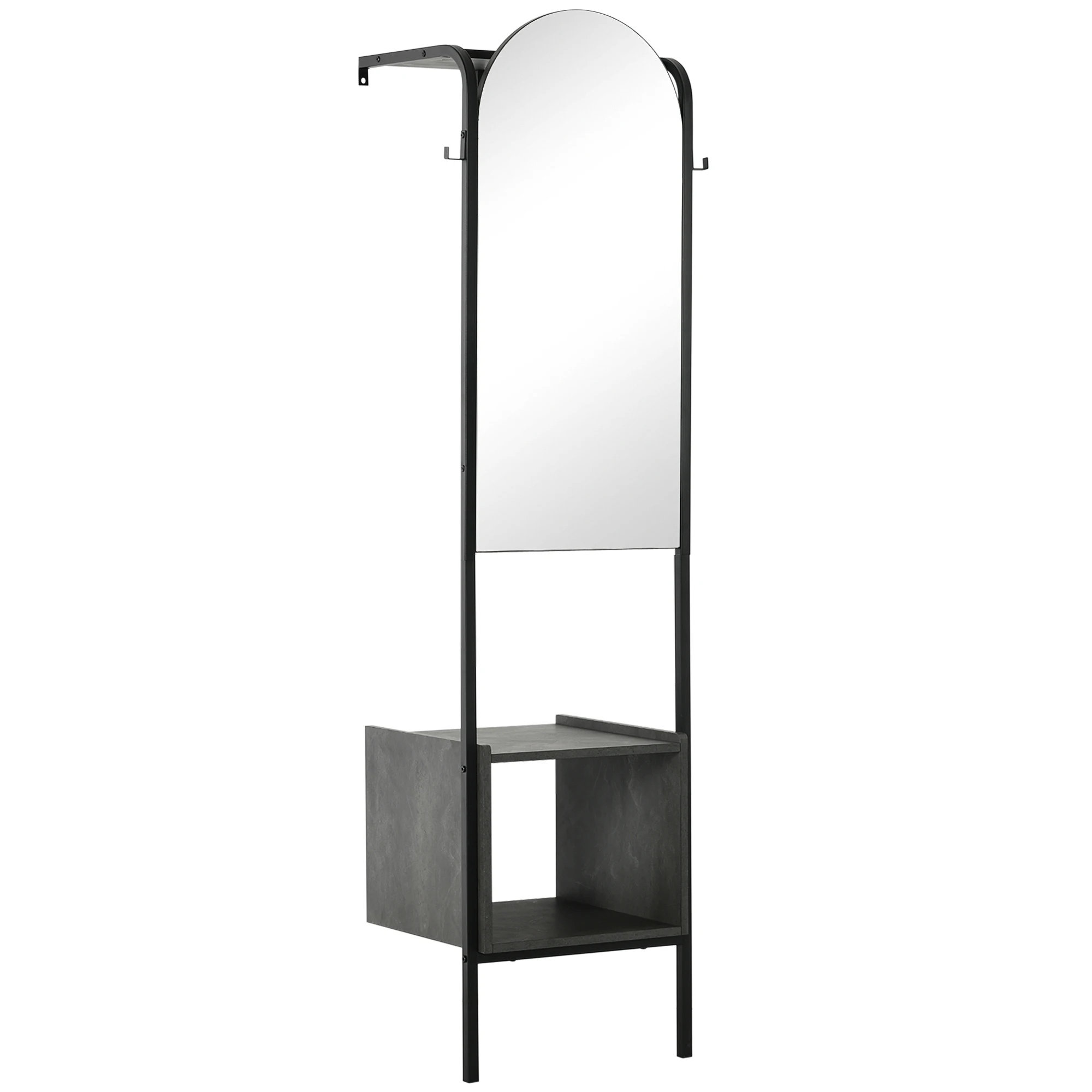 HOMCOM wall rack with shoe rack and mirror modern standing rack with hanging bar and 2 hooks for hallway entrance 44x40x176 cm black