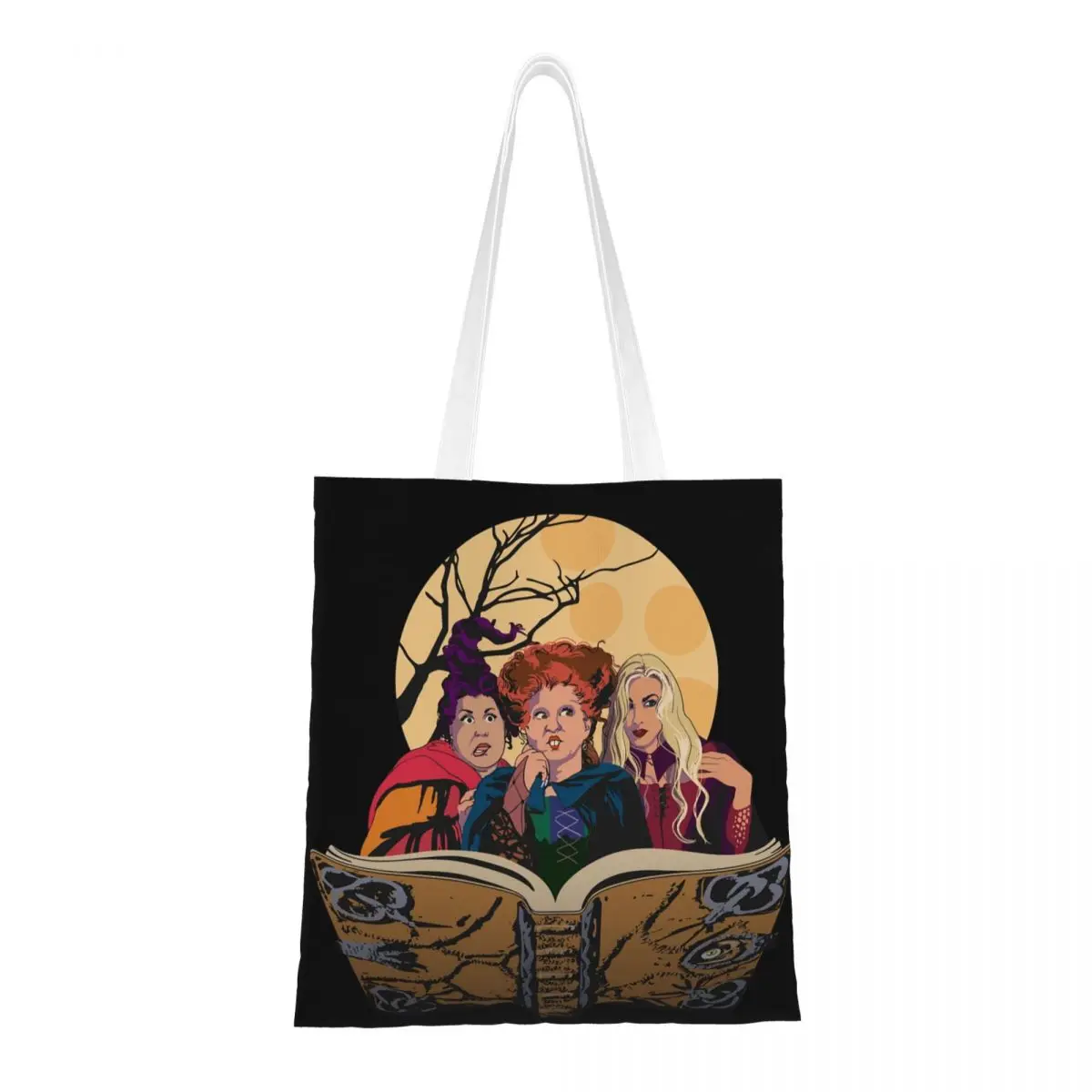 Custom Hocus Witch Pocus Sanderson Sisters Shopping Bag Shoulder Canvas Tote Bag Portable Halloween Night Grocery Shopper Bags