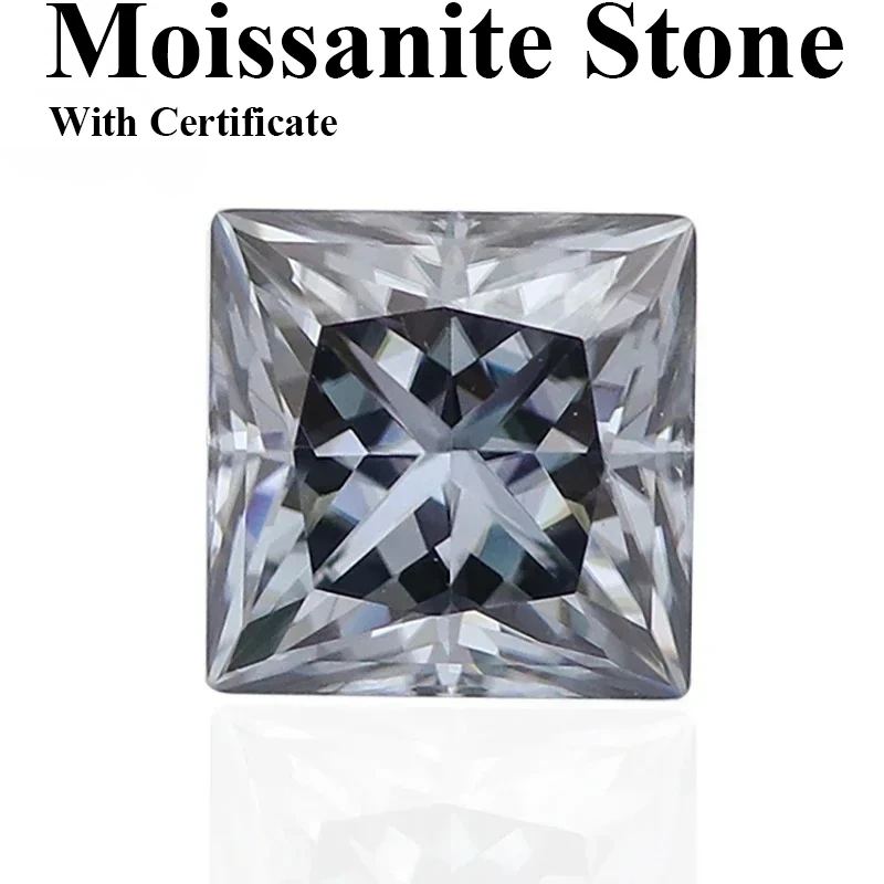 

Moissanite Stone Gray Color Princess Cut Gemstone Lab Grown Diamond For Charms DIY Jewelry Creation Materials With Certific