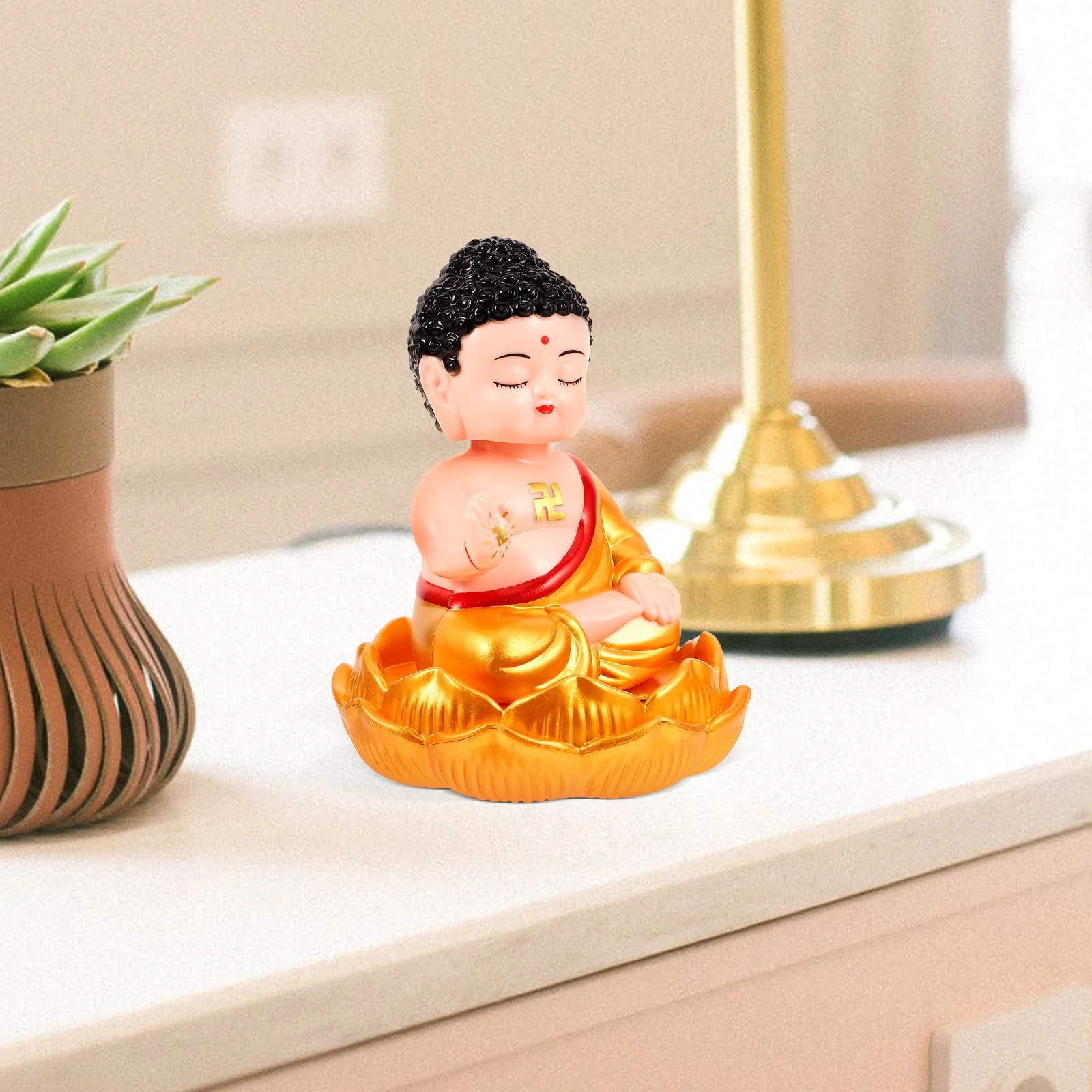 

Golden Powered Desktop Decor Home Decorations Mini Craft Buddha Figurine Retro Solar Buddha Statue Office Ornament