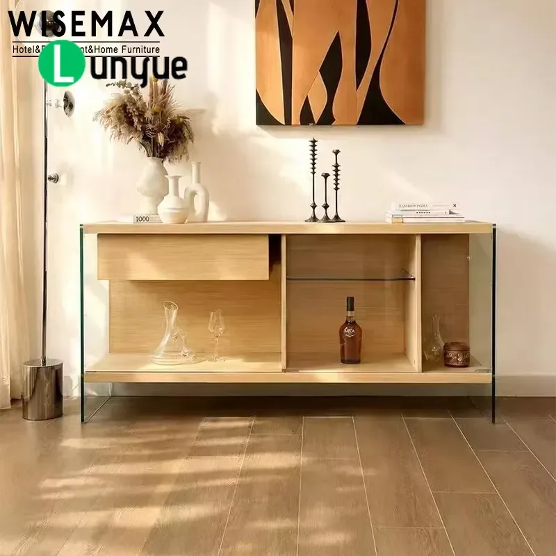 Modern Solid Wood Glass Corner Table Living Room Locker for Hotel Family Villa Restaurant Furniture Storage Cabinet