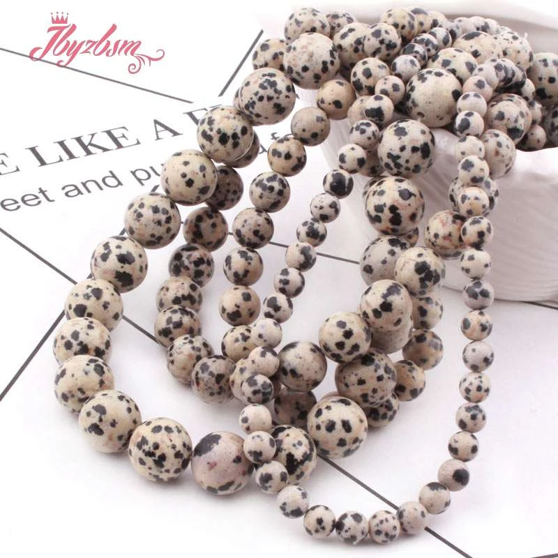 4.6.8mm Natural Round Smooth Frost Faceted Dalmatian Jasper Stone Beads for DIY Accessories Necklace Bracelet Jewelry Making 15