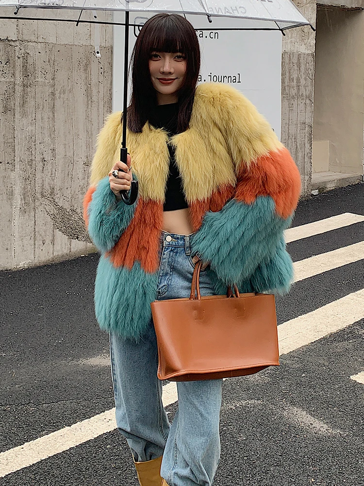 Winter Real Natural Fur Coat Women Autumn and winter 2022 New imported Real Fox fur Fashion Light luxury color Collision Girl