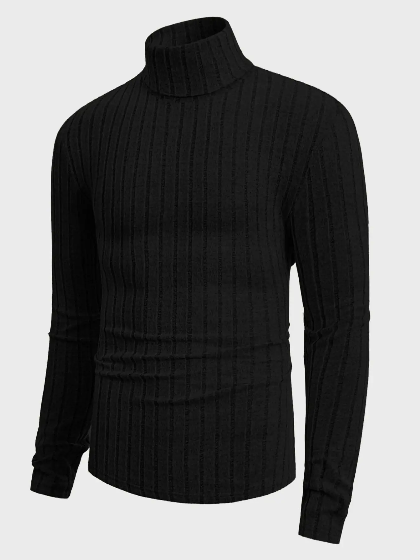 Herren Rollkragenpullover mit Langen Ärmeln, Vertikal Gestreift, Schlanke Passform, Gerippter Strickpullover, Lässiger Stretch-Unterzieher – Detail 15