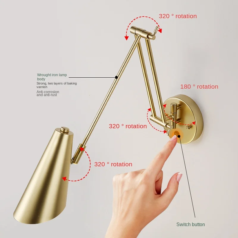 Imagem -06 - Moderno Ajustável Balanço Longo Braço Lâmpadas de Parede Led Sensor Toque Arruela da Parede Interna Interruptor Cabeceira do Agregado Familiar Decoração Luzes Arandela