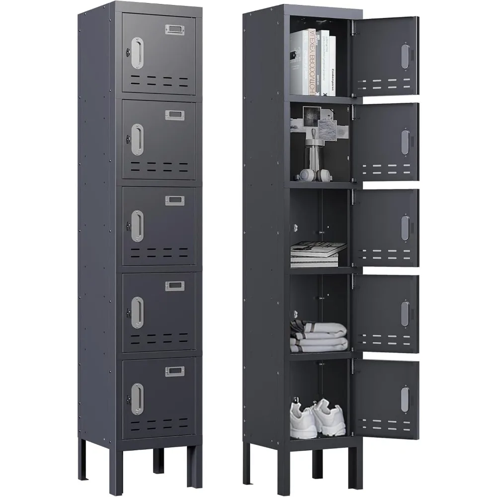 خزائن معدنية - خزانة فولاذية بارتفاع 66 بوصة، خزانة تخزين بـ 5 أبواب مع فتحة بطاقة للموظفين في صالة الألعاب الرياضية والمدرسة والمكتب المنزلي - Assem #1