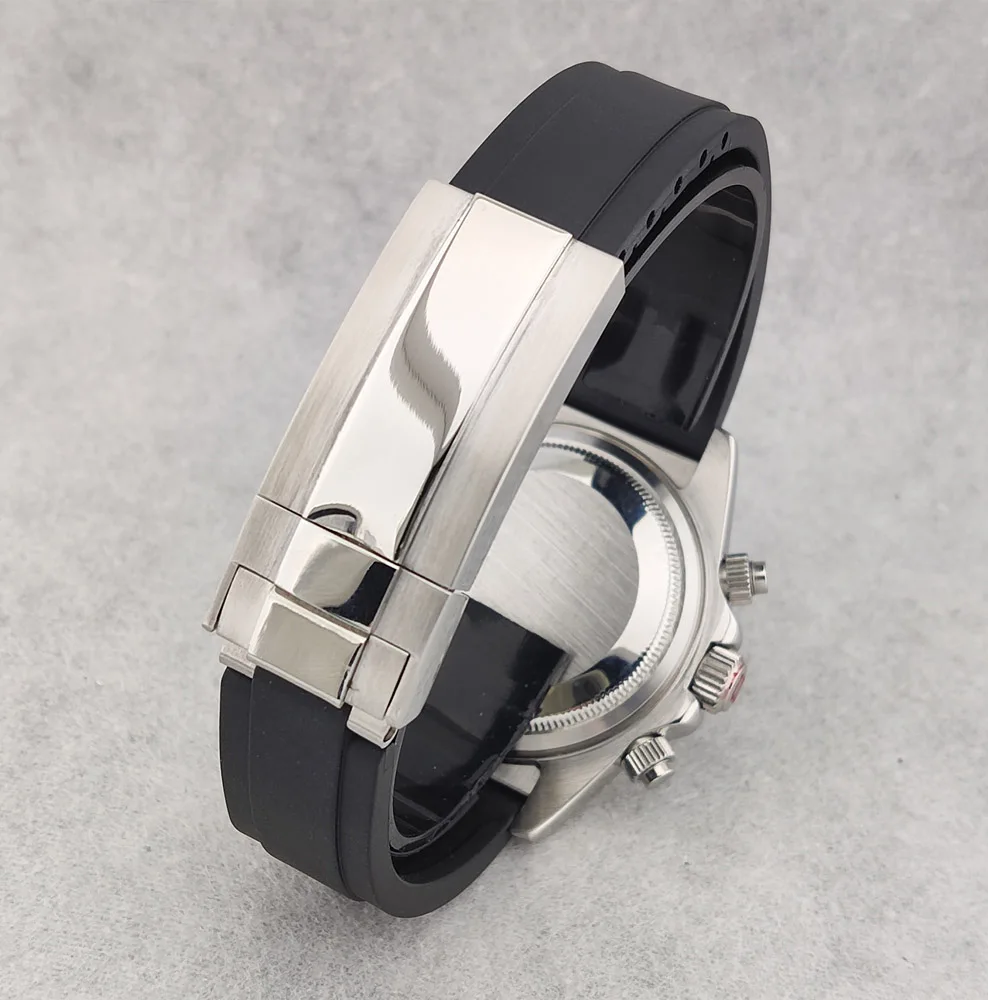 40 مللي متر حافظة الياقوت الزجاج الكوارتز حاوية من الفولاذ المقاوم للصدأ قذيفة كرونوغراف الحافة شريط مطاطي تاج صالح حركة VK63 ﻿