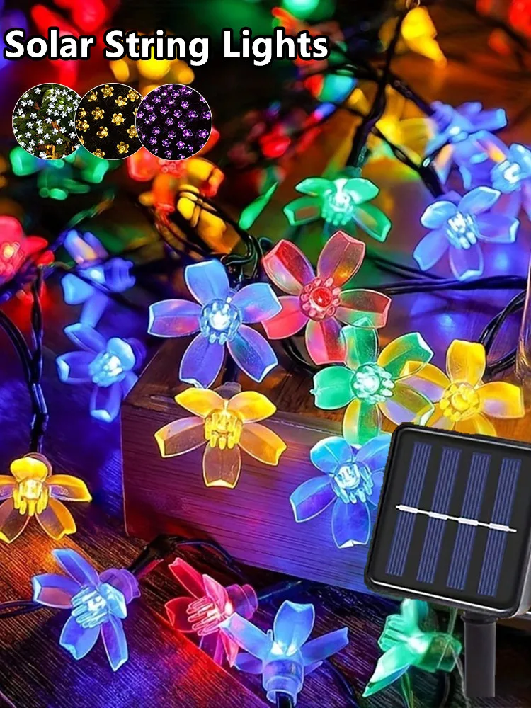 Solar-LED-Lichterkette für den Außenbereich, Kirschblumen, Lichterketten, 8 Beleuchtungsmodi, Solarlampe für Camping, Hochzeit, Weihnachtsdekoration