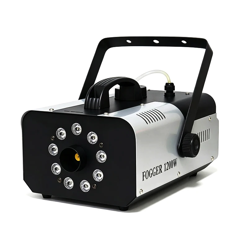 Portable Smoke Machine 1200W 9 LEDS Wired and Remote Control for Grand Event Wedding Engagement Anniversary Christmas Halloween