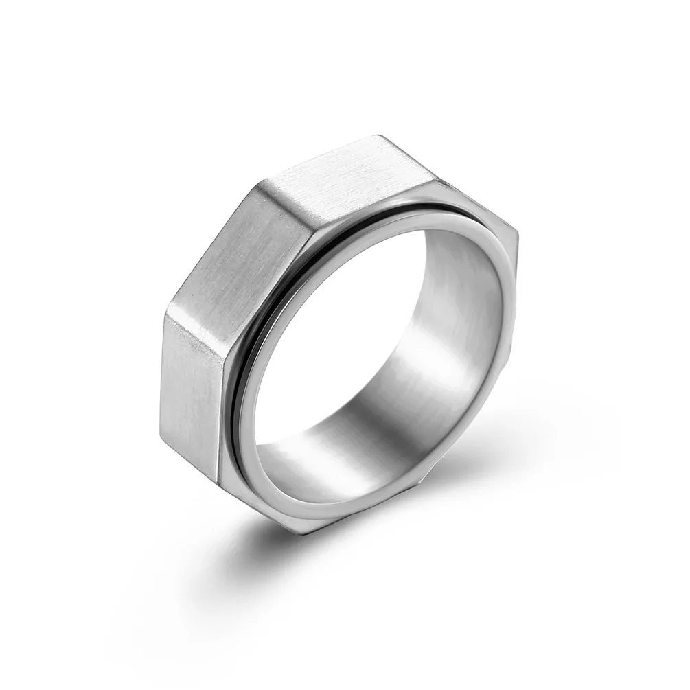 Titanium Stainless Steel Relieving Anxiety Ring for Men Octagon Spinner Nut Shape Ring Stress Relief Wedding Band Ring