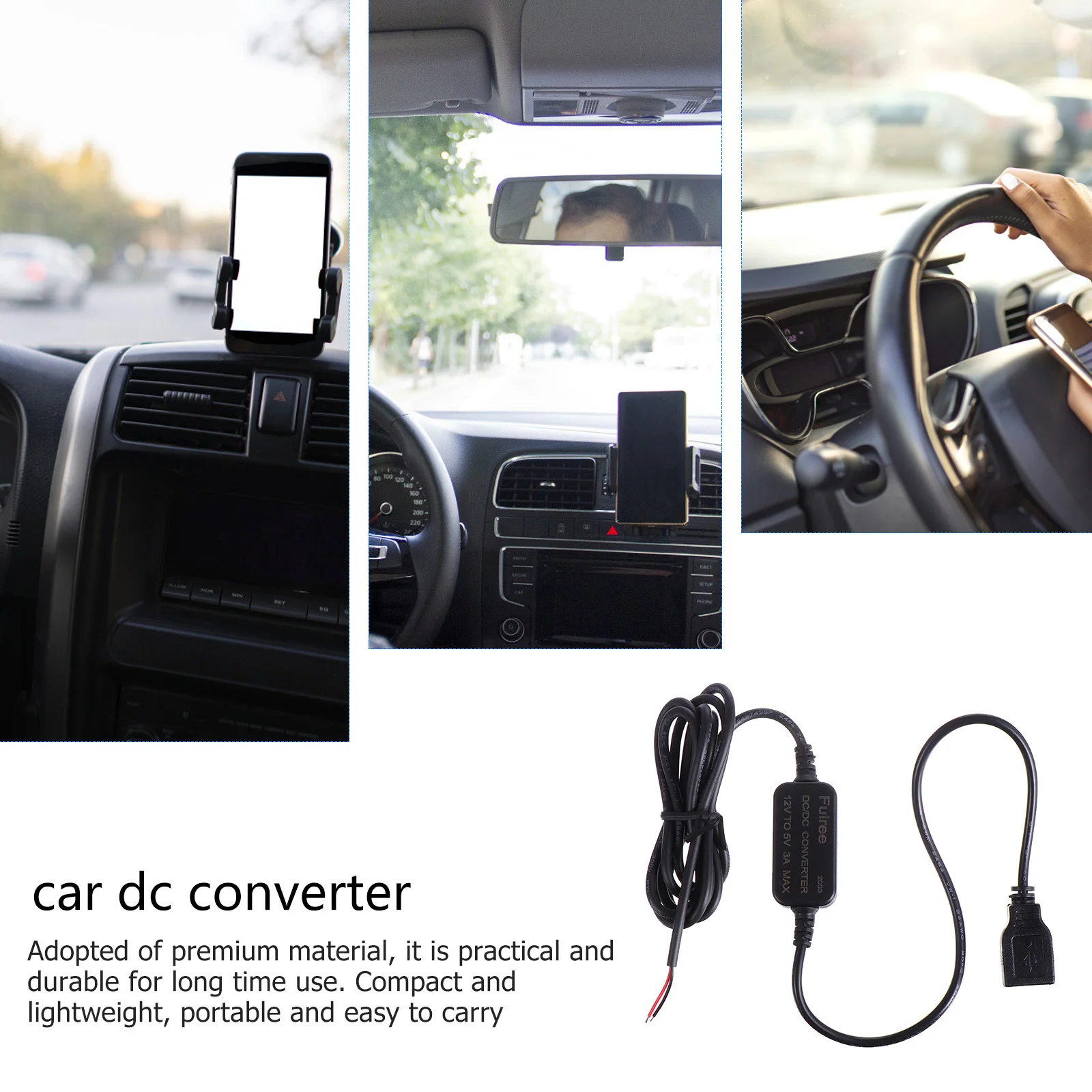 

【12V To 5V】Car Usb Adapter Converter For Gps Phone Charging Dc Power Supply Vehicle Electronic Devices Black