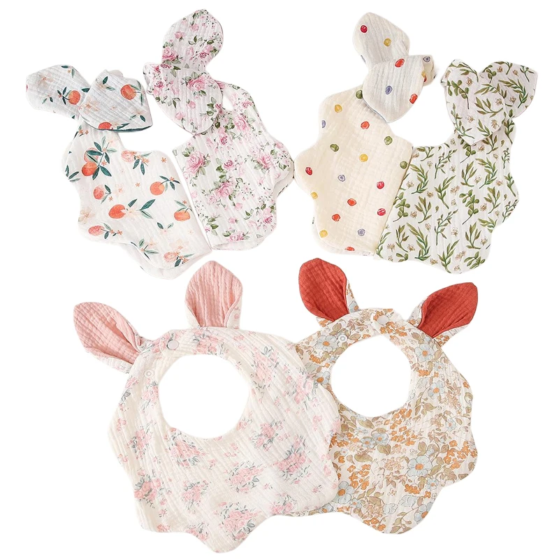 

Bandana Rabbit Ear Baby Bibs Soft Newborn Feeding Towel Cotton Cloths for Girls Boys Bib Newborn Saliva Towel Burp Cloths