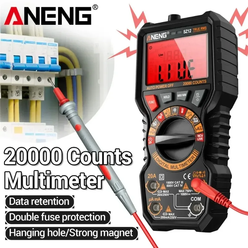 

ANENG SZ12 Multimeter NCV Voltage Induction AC/DC Tester 20mF Capacitor Test 20A Meter Hz Ohmmer Neutral/Hot Wire Detect Tools