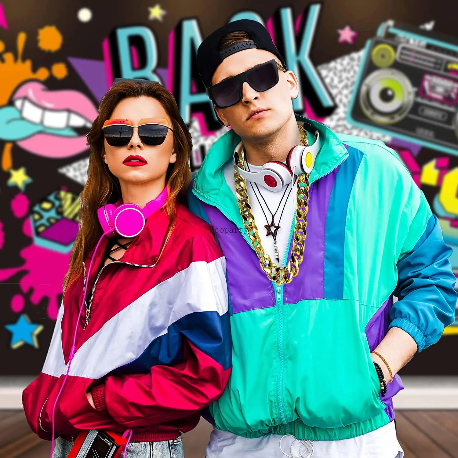 80s 90s Kostüme Outfit:90s Hüfte Hop 80s 90s Kostüme für Männer Frauen 90s Outfit für Männer Gefälschte Gold Kette 80s Zubehör Ecoparty