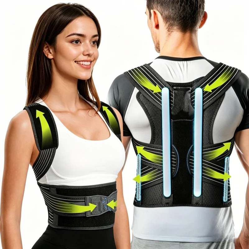 Rückenhaltungskorrektur, Hochleistungs-Stütze, Verstellbar S-4XL, zur Linderung von Rückenschmerzen, Vorbeugung von Skoliose, für Fitness, Büro, täglichen Gebrauch, Schwarz
