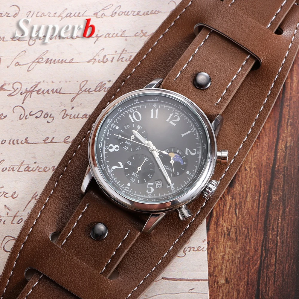 Vintage Leather Watchband 20mm 22mm 24mm Black Brown Pallet Leather Watch Strap Men Bracelets Watch accessories ﻿ image 4