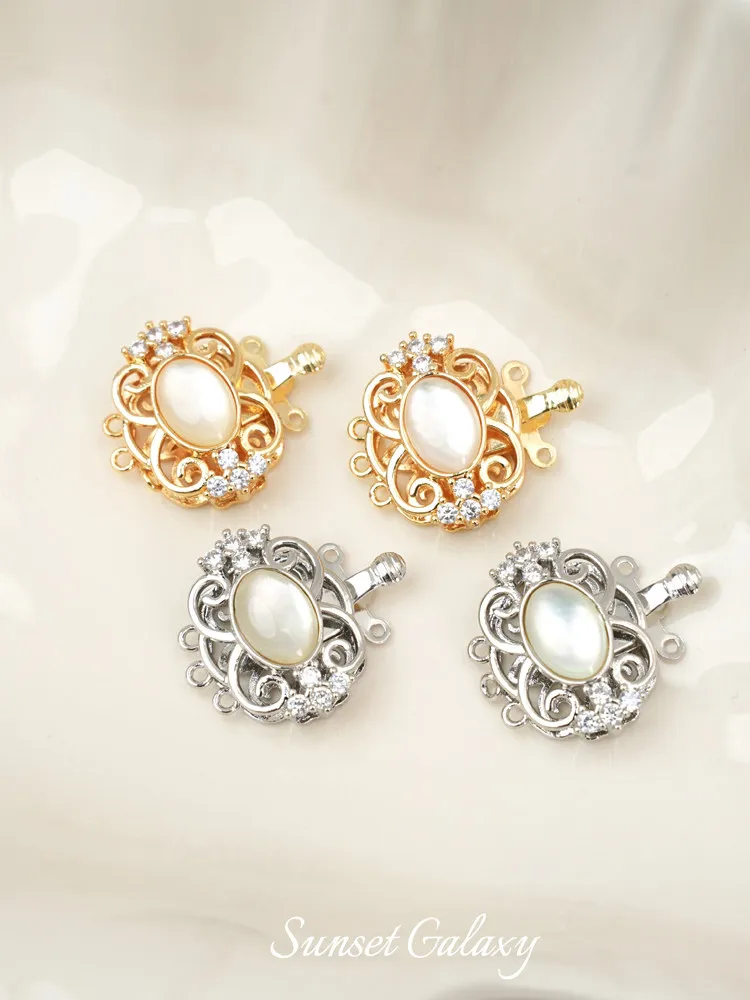18K Gold-plated Shellfish Zircon Oval Engraved Latch Buckle Connection Button Head DIY Bracelet Necklace Jewelry Accessories