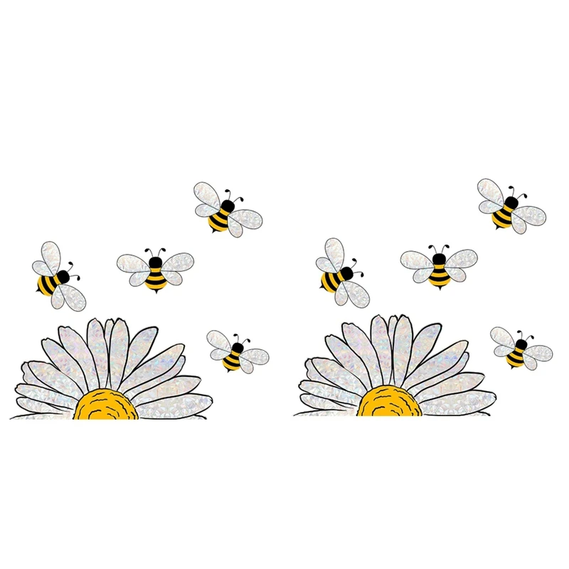 ABKO-Cute Bee Style Glass Sticker, Bee Window Decal - Stained Glass Window Sticker, Glass Window Sunflower Window Decal