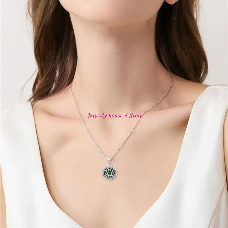 Scented Locket Necklace With Replaceable Pads Stainless Steel Neck Jewelry