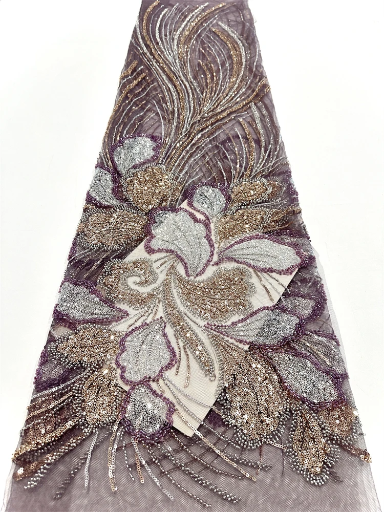 Африканский тюль, кружевная ткань, 2025 г., французская сетчатая ткань с бусинами, вышивка, блестки, кружево, тюль, сетка, нигерийское платье, 5 ярдов