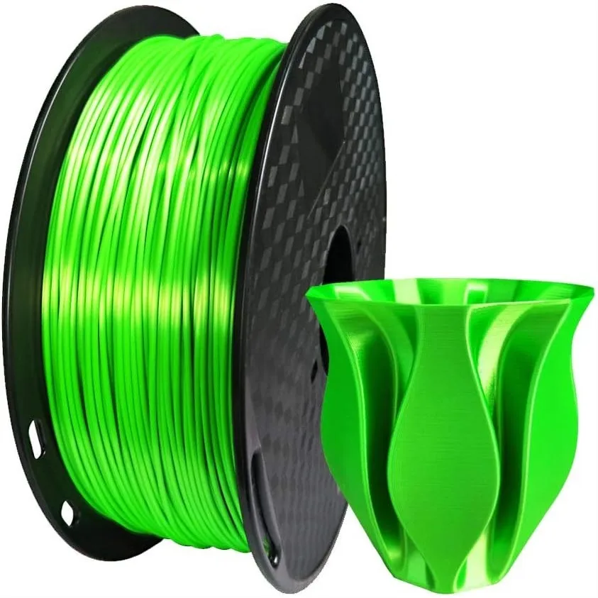 

Silk Green PLA Filament 1.75mm 1KG Spool for FDM 3D Printers, Bright Neon Green Shiny Metallic Finish