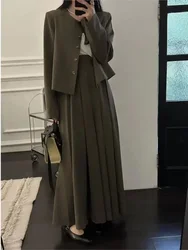 Winter France Vintage New 2 Piece Set Women Casual Formal Blazer and Long Skirts Suit Business Suit Female Retro Style Set 2024