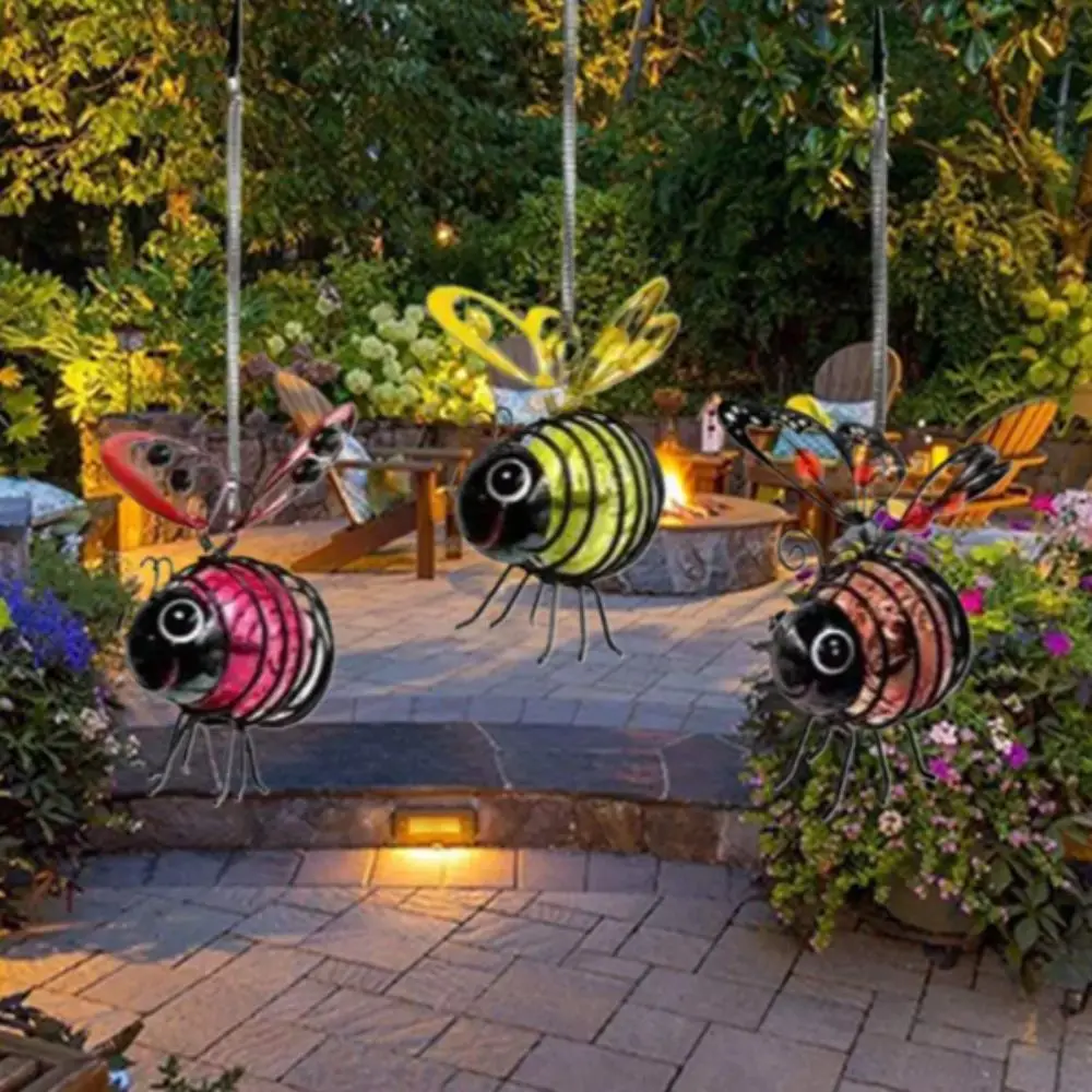 

Metal Construction Solar-Powered Hanging Bee Light Solar-Powered Simulation Design Outdoor Statues Figurine Lights Hanging Style