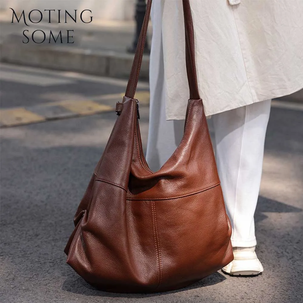 Motingsome Retro kobieta prawdziwa skórzana torebka Oversized Casual Tote luksusowa ze skóry bydlęcej torby na ramię romska damska torebka 2024