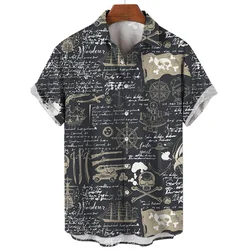 Summer Men's Hawaiian Shirt Men Sailing Compass Sailboat 3D Printed Short Sleeve Casual Beach Quick Dry Oversize Aloha Blouse