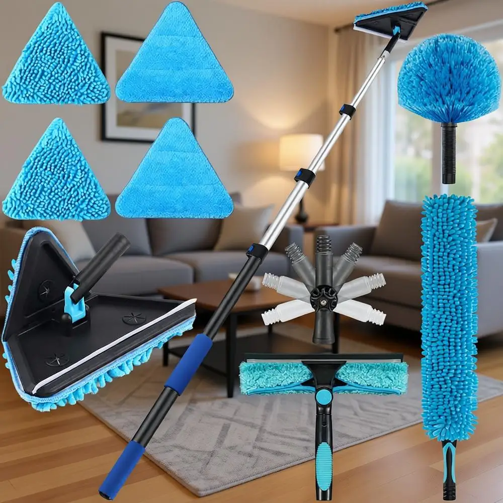 

Телескопическая швабра для чистки высоких потолков и стен с удлинительной ручкой, набор для удаления паутины и стеклоочиститель для окон
