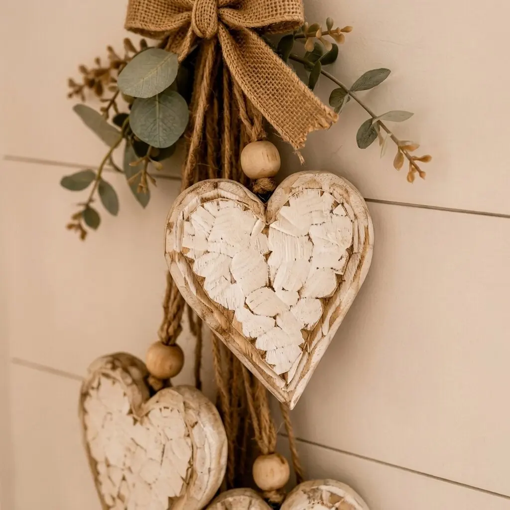 Heart Hanging Decor Distressed Holiday Hanging Decoration Wooden Heart Hanging Decoration Ivory For Indoor Space Garden Outdoor