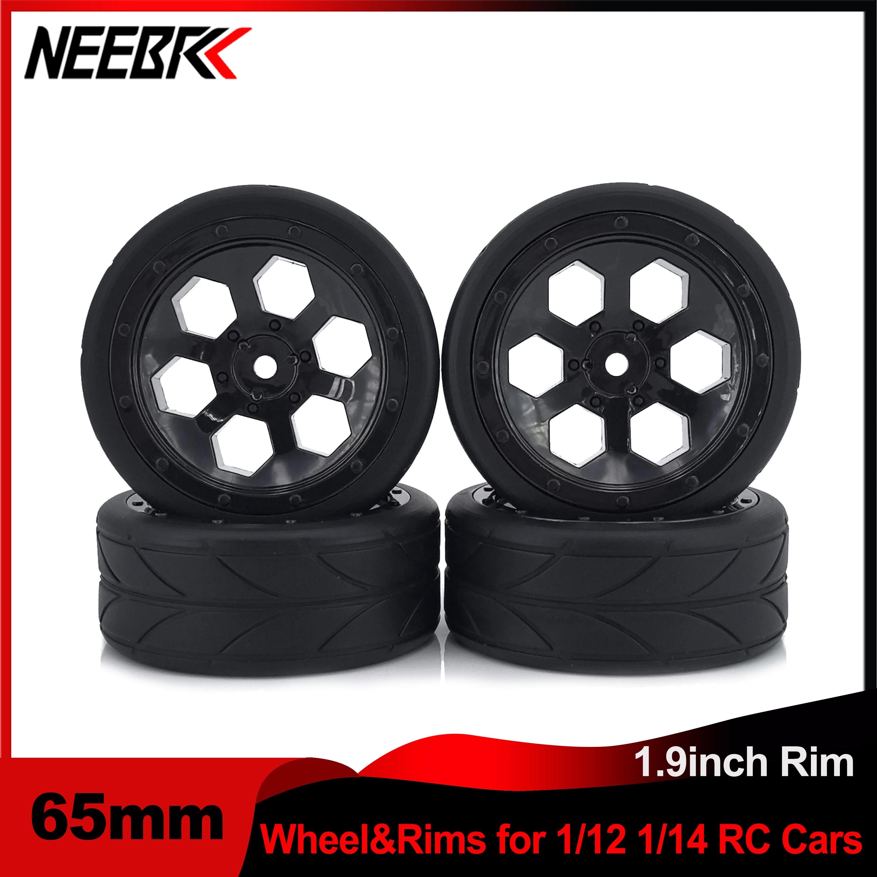 

4PCS NEEBRC 65mm Rubber Tyre 1.9inch Wheel Rim Tires for 1/14 1/12 1/10 RC Drift Racing Car HSP HPI RC Car Part 94123-94122 CS