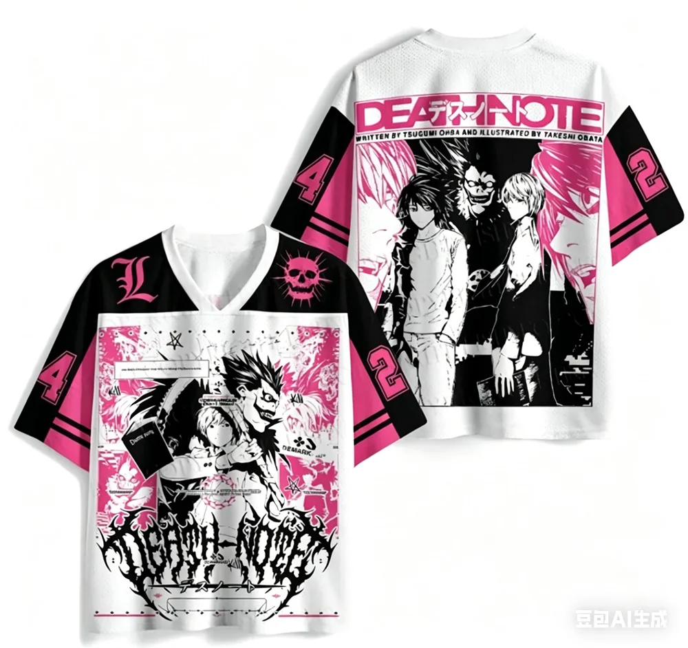 Kinder Erwachsene Death Note Liuke Rote Augen 3D-gedrucktes Jersey-Mesh Atmungsaktiver Amerikanischer Retro-Sportstil Kurzarm – Detail 6