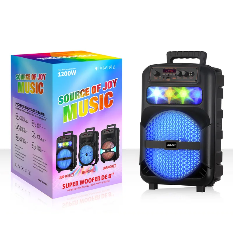 1200W LED Colorful Light Stereo Bass Woofer Karaoke with 8 Inch Speakers Outdoor Wireless Bluetooth Portable for Mic Party Sound