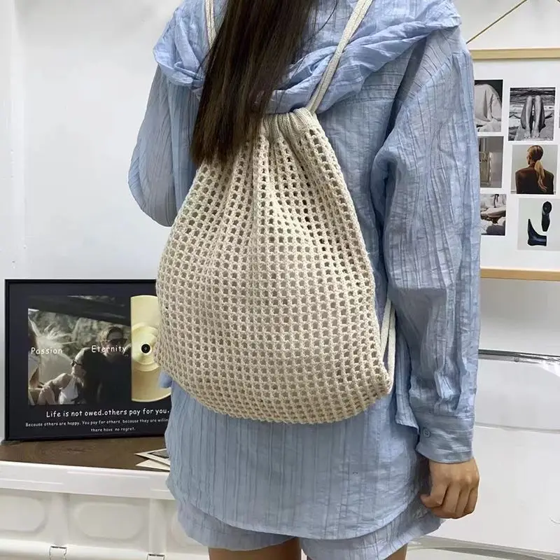 

Korean Ins Drawstring Women's New Shoulder Cross Bag Multi-purpose Hollowed Out Woven Backpacks