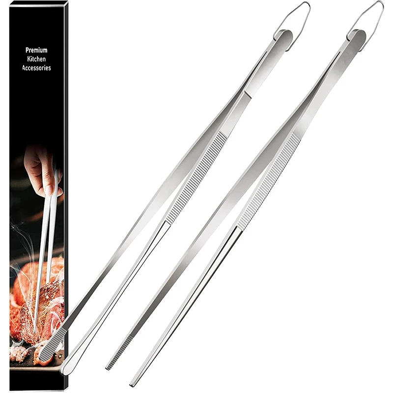 LMETJMA 2 szt. Pęseta kuchenna Heavy Duty szczypce do żywności ze stali nierdzewnej szef kuchni gotowanie pęsety do grillowania grillowanie gotowanie JT349