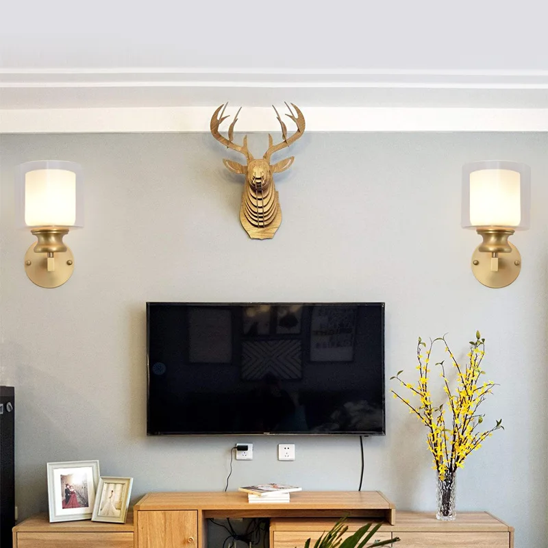 Simple All-copper Nordic Creative Double-layer Lampshade Bedroom Bedside Light Corridor Aisle Lighting Decorative Wall Lamp