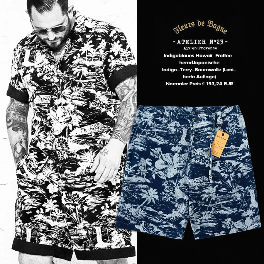 

Limited Edition Indigo Dye Hawaiian orts Heavyweight Summer Casual Cotton Straight Leg mid Waist orts Youth Daily Wear