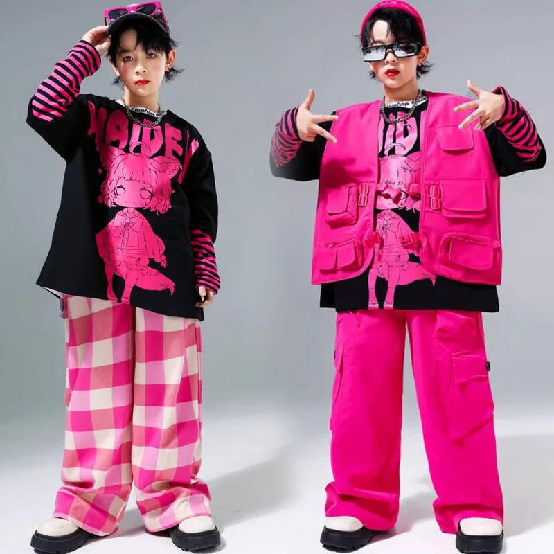 Kinderen Hiphop Outfits Bedrukt Sweatshirt Jongens Streetdance Pullover Roze Cargo Broek Meisjes Streetwear Kids Jazz Kleding Sets