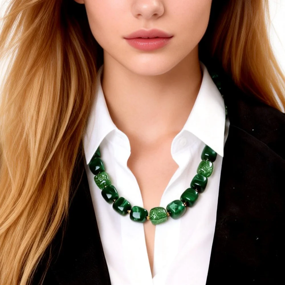 Neue Trendige Bunte Harz-Quadratperlen Kettenhalsketten für Frauen Beliebte Handgefertigte Acryl Geometrische Choker Retro Schmuck Geschenk – Detail 7