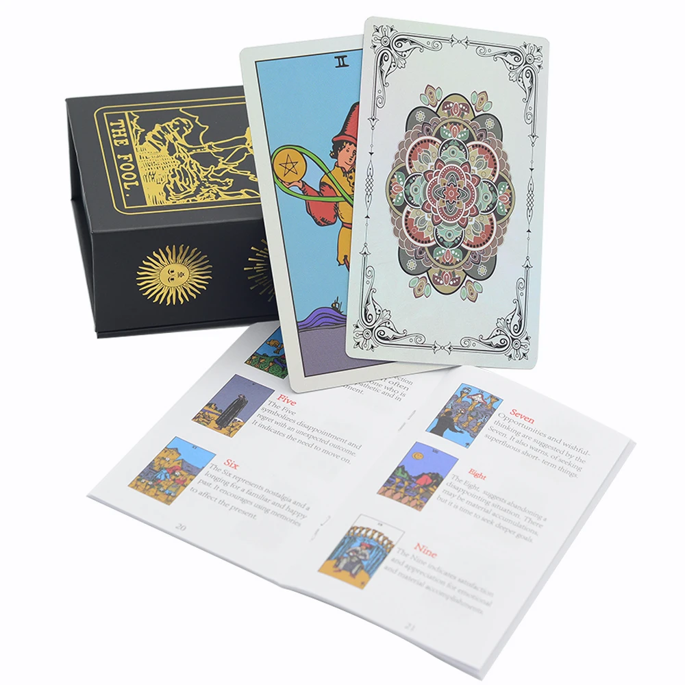 New laser gold foil tarot card PVC table game with color manual divination card gift box set bronzing waterproof luxury