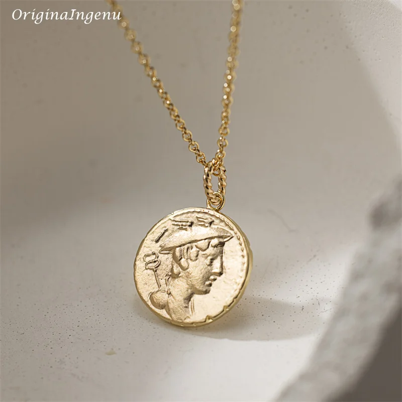 14K Gold Filled Greek Necklace Handmade Coin Necklace Dainty Vintage Goddess Pendant Choker Tarnish Resistant Jewelry