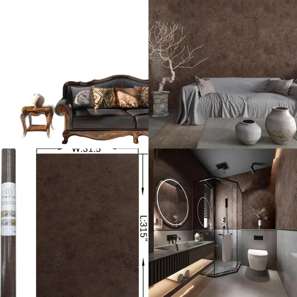 

Сверхширокие самоклеящиеся обои под бетон темно-коричневого цвета с винтажным металлическим эффектом, матовым покрытием и водонепроницаемостью