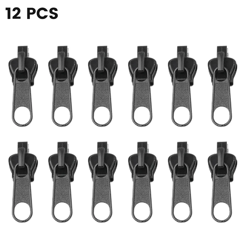 12PCS Black Zip Slider Replacement Removable Reusable Household Sewing Tools Accessories 3 Sizes For 3 4 5 8 8C And 10 Sized Zip