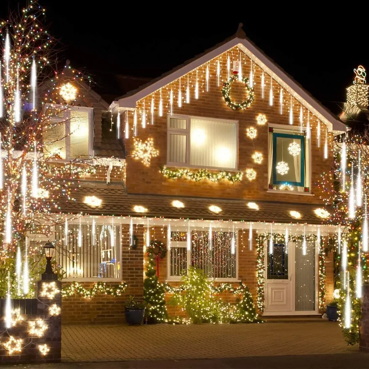 Luces de lluvia de meteoritos, 11,8 pulgadas, que caen 8 tubos, luces de gota de lluvia al aire libre, decoración de vacaciones de árbol de boda de Navidad