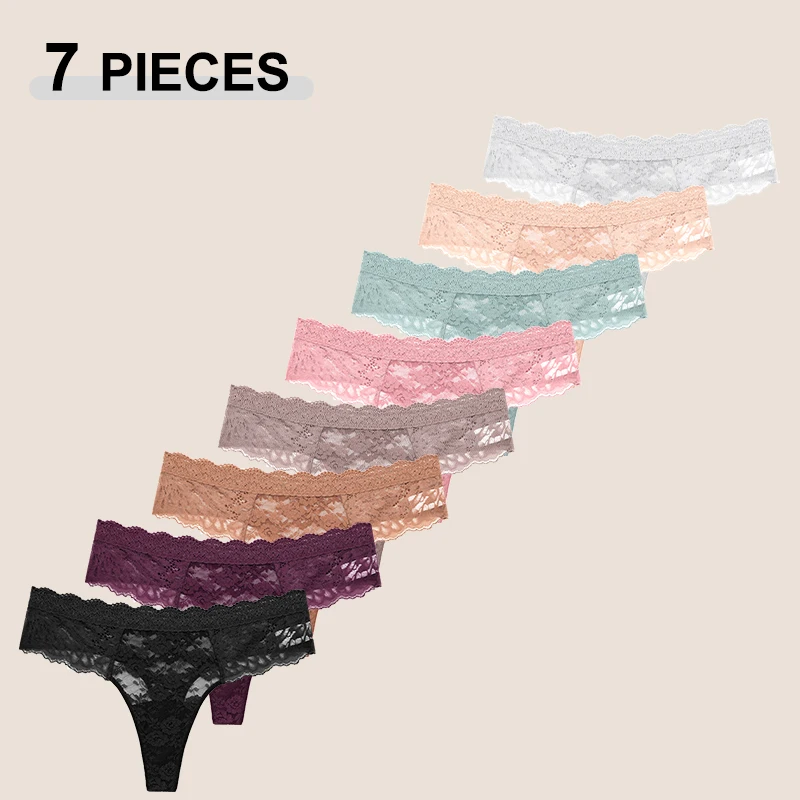 7-teiliges Damen-Slip-Set mit Spitze und Blumenmuster, Nahtlose Einfarbige Unterhosen, Sommer-Tangas mit Niedriger Taille, Weibliche Intimwäsche