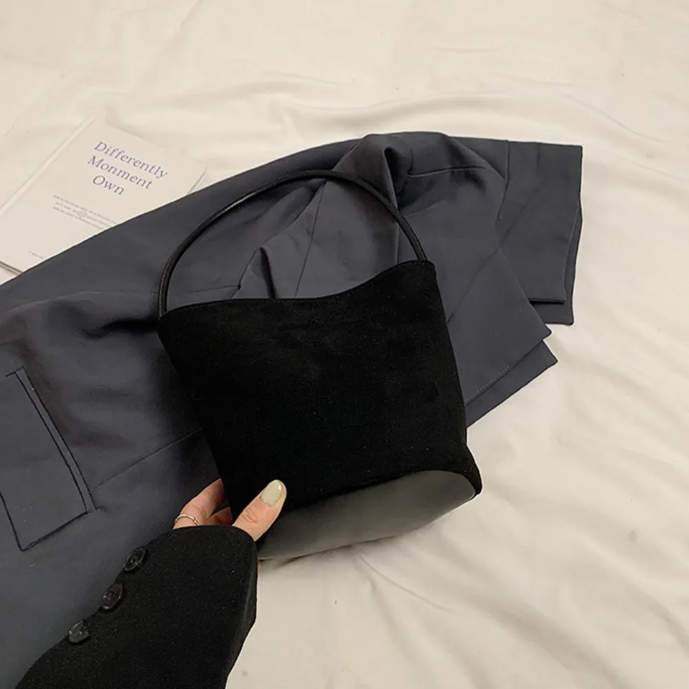 

Повседневная замшевая сумка-ведро из искусственной кожи, модная простая бархатная сумка на плечо, большая вместительная сумка-тоут из искусственной кожи для девочек